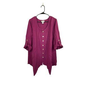 Soft Surroundings Button Front Tunic Blouse Purple Size Large